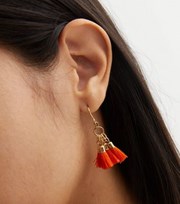 New Look Bright Orange Mini Tassel Drop Earrings